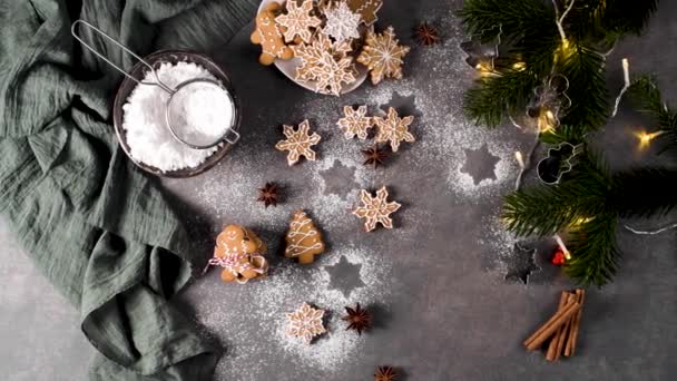 Christmas Cookies Kitchen Countertop Festive Decorations — Stock Video