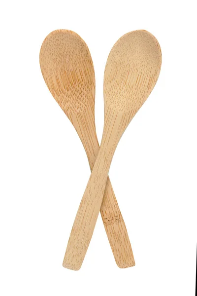 Two crossed bamboo wood small spoons — Stock Photo, Image