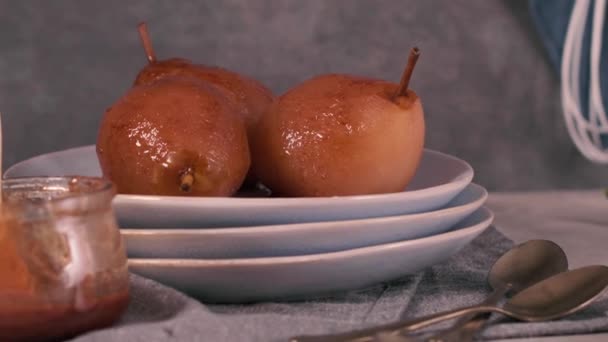 Poached Pears Delicious Home Made Recipe Kitchen Countertop — 비디오