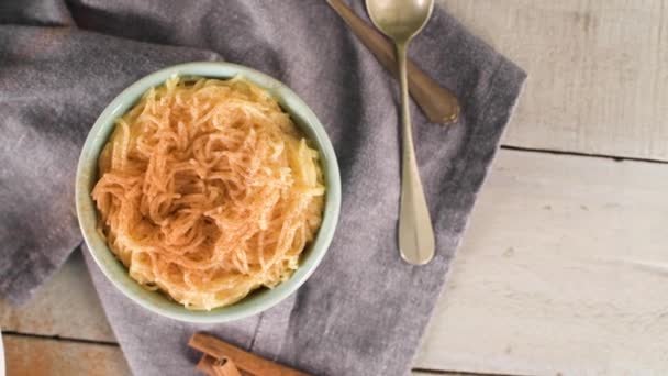 Aletria Pudín Clásico Portugués Vermicelli Tradicionalmente Sirve Navidad Este Uno — Vídeos de Stock