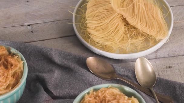 Aletria Pudín Clásico Portugués Vermicelli Tradicionalmente Sirve Navidad Este Uno — Vídeos de Stock