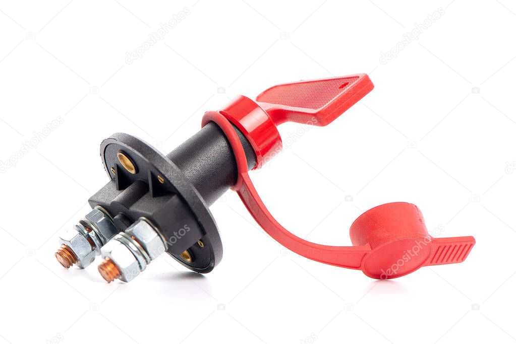 Car battery disconnect switch isolated on white background.