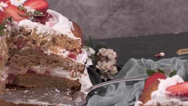 Gâteau Aux Fraises Gâteau Éponge Aux Fraises Fraîches Crème Sure — Video