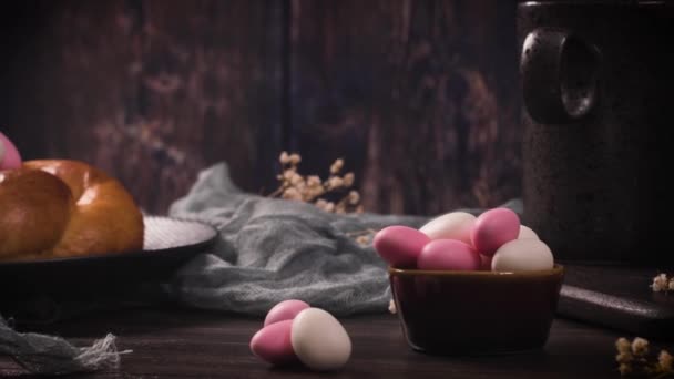 Folar Wielkanocny Almodami Cukrowymi Drewnianym Stole — Wideo stockowe