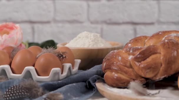 Folar Pascua Huevos Sobre Mesa Madera — Vídeos de Stock