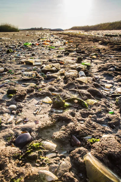 Föroreningar sopor beach — Stockfoto