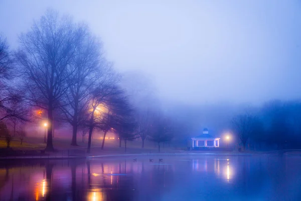 Sis gece gölet — Stok fotoğraf