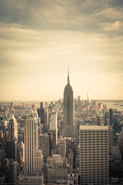 Vintage toned view New York City from midtown Manhattan