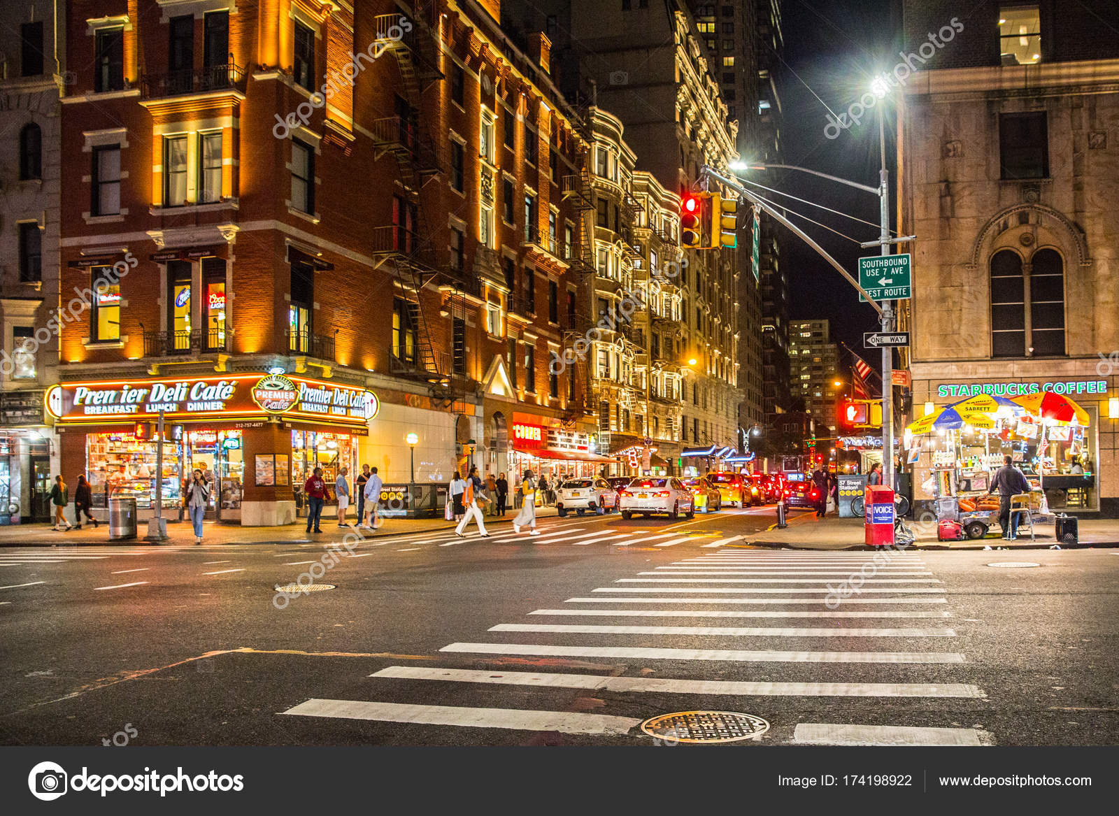 New York City September 2017 Color Night View Street Scene Stock