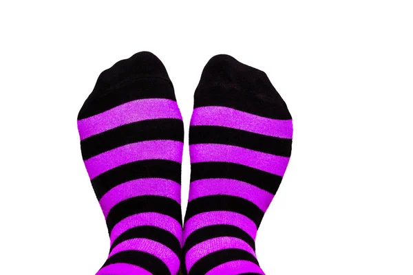 Spaß Bunt Gestreifte Socken Auf Isoliertem Hintergrund — Stockfoto
