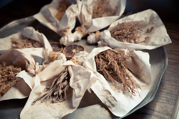 Dried Herbs Rustic Setting — Stock Photo, Image