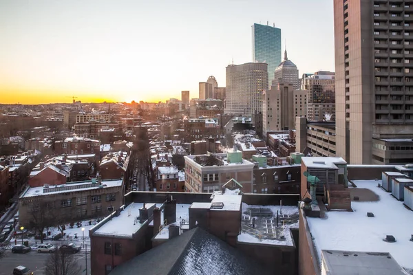 Tetti Tutta Città Boston Massachusetts Tramonto — Foto Stock