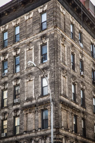 Hoek Gevel Vintage New York City Appartement Gebouw — Stockfoto