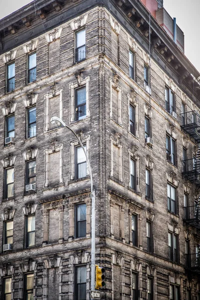 Fachada Esquina Edificio Apartamentos Vintage Nueva York —  Fotos de Stock