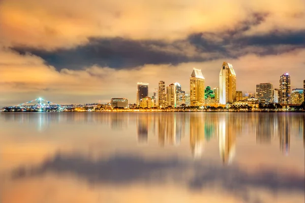 Golden Sunset San Diego California Skyline Reflections Bay — Stock Photo, Image