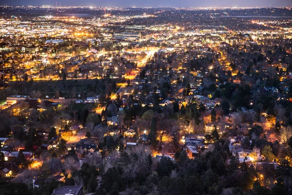 Frumos Boulder Colorado Văzut Noaptea Sus Multe Lumini Oraș — Fotografie, imagine de stoc