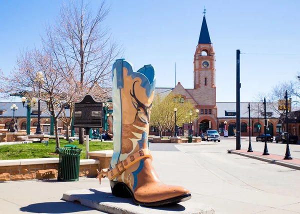 怀俄明州 2018年4月27日 历史性的市中心夏延怀俄明州与地标启动的看法 — 图库照片