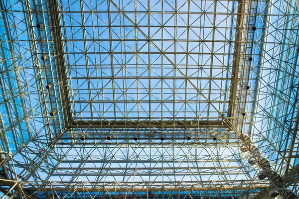 Straight Perspective View Modern Glass Metal Girder Ceiling — Stock Photo, Image