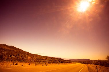 Nevada 'daki Ateş Vadisi Parkı' ndan geçen güzel çöl yolu.