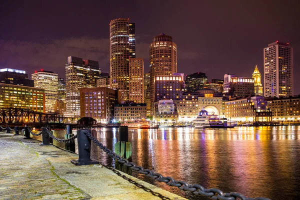 Horizonte Boston Com Porto Luzes — Fotografia de Stock