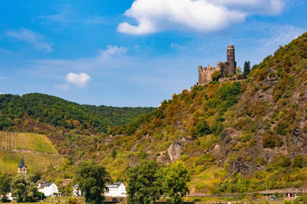 Historiska Maus Slott Sankt Goar Tyskland Sett Utifrån Floden Rhen — Stockfoto