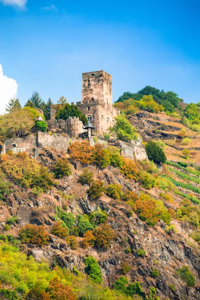 Vista Castelo Gutenfels Kaub Alemanha Longo Rio Reno — Fotografia de Stock