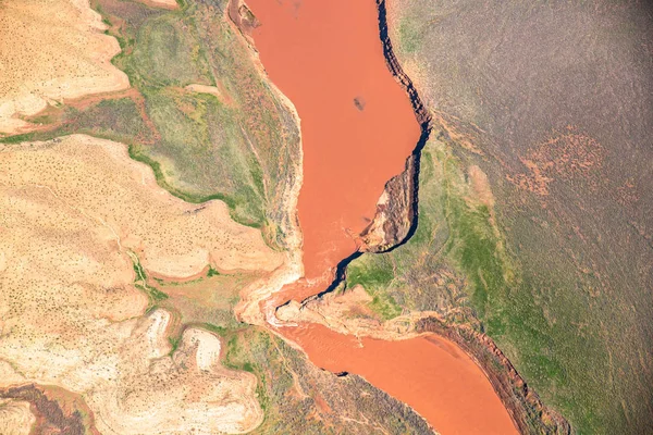 Fotografía Aérea Sobre Oeste Estados Unidos Con Formas Terrestres Río — Foto de Stock