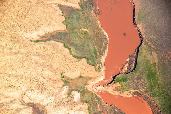 Fotografía Aérea Sobre Oeste Estados Unidos Con Formas Terrestres Río — Foto de Stock
