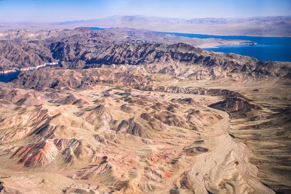 Fotografía Aérea Sobre Arizona Con Río Colorado Las Montañas Vista —  Fotos de Stock