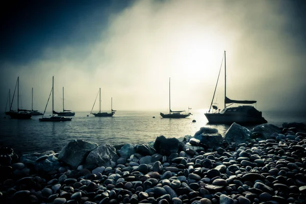 Sailboats Foggy San Diego Bay Morning — Stock Photo, Image