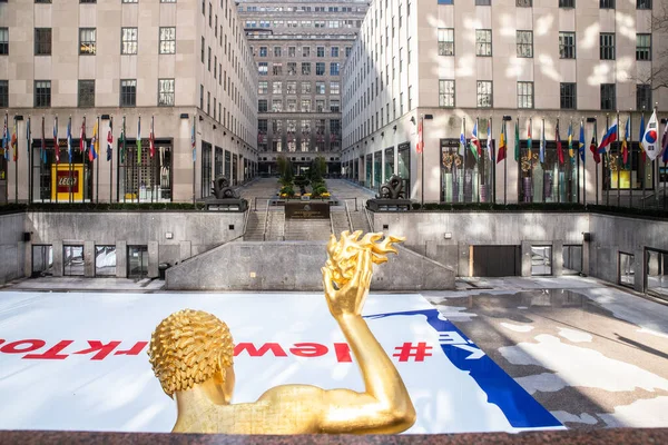 New York City Usa April 2020 View Empty Rockefeller Plaza — Stock Photo, Image