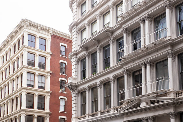 View of row of classic New York City apartment buildings in SoHo Manhattan