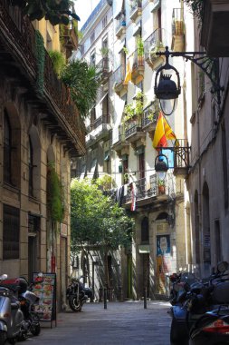 Street Old Town, Gothic Quarter, Barcelona, İspanya.