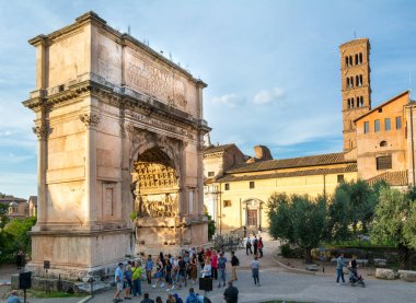 Rome, Italy - Oct 02, 2018: Tourists are walking around Arco di Tito