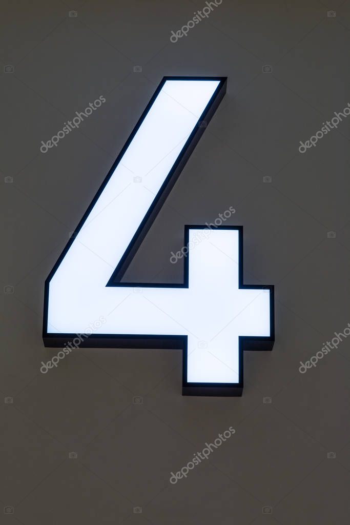 Number 4 Neon sign on the wall