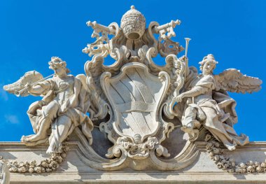 Rome, Italy - Oct 03, 2018: Detail of the decor of the fountain of Trevi in Rome