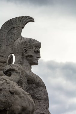 Rome, Italy - Oct 05, 2018: Roman legion statue decorates Ponte Vittorio Emanuele II in Rome