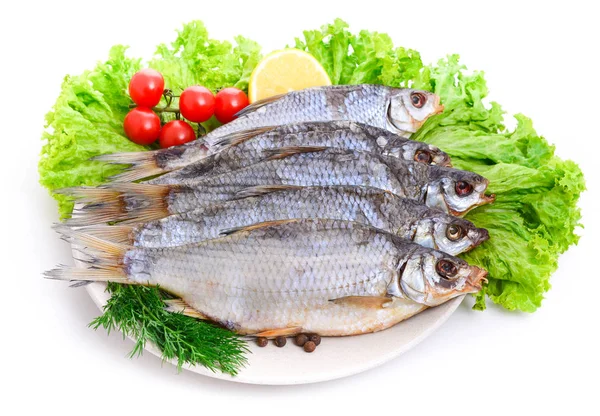 盘子里的一组干鱼 海鲜食品 — 图库照片