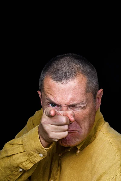 Retrato Hombre Con Emociones Grotescas Sobre Fondo Negro —  Fotos de Stock