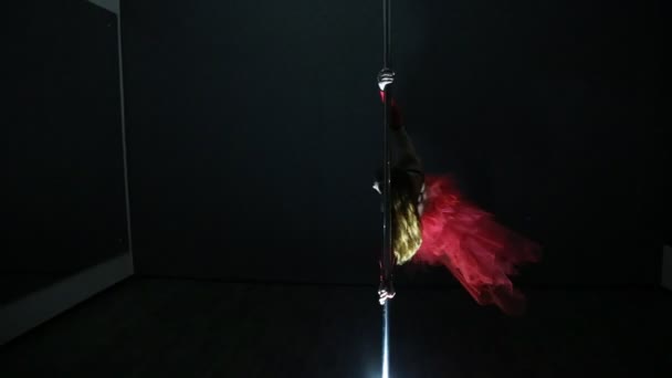 Chica en falda roja bailando pole dance — Vídeos de Stock