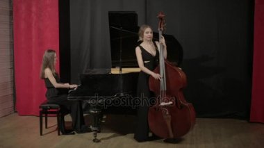 Müzik aletleri oynayan iki genç kadın