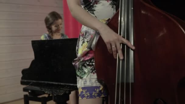 Two young women playing a musical instruments — Stock Video