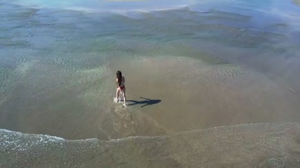 Flicka på stranden. Ocena Bali. Flygfoto — Stockvideo