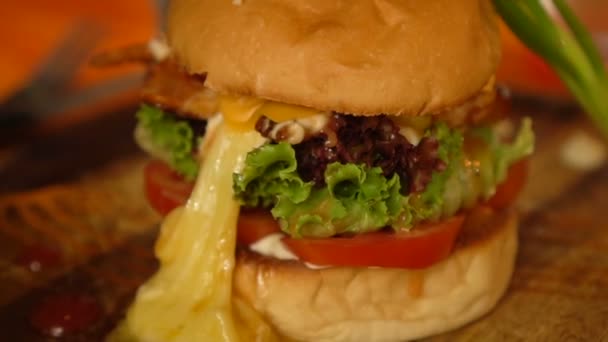 Nahaufnahme von hausgemachten Burgern — Stockvideo