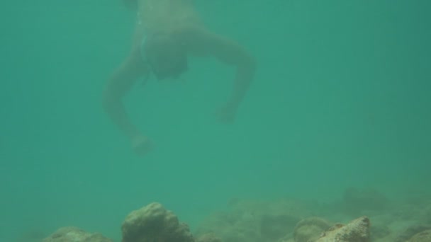 Man in mask underwater in the sea — Stock Video