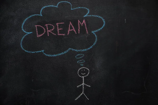 Symbol of human with speech bubble and dream word on black chalkboard — Stock Photo, Image