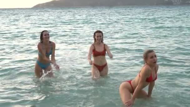Beautiful happy girls on the beach — Stock Video