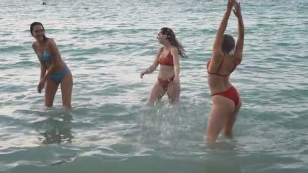 Beautiful happy girls on the beach — Stock Video