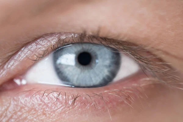 Крупный план женского голубого глаза — стоковое фото