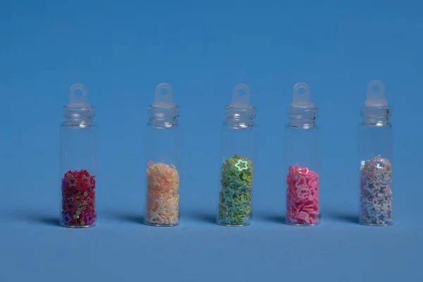 Set of colorful nail makeup glitters — Stock Photo, Image